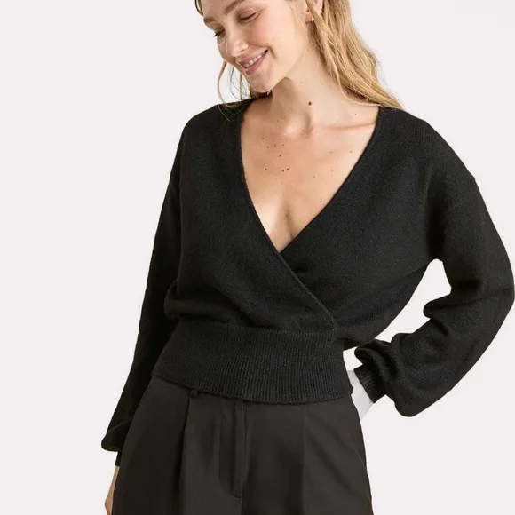 nuuds cozy knit wrap sweater - black - Picture 1 of 5